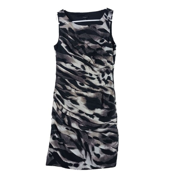 Ann Taylor Sleeveless Ruched Mini Sheath Dress Size 2 Watercolor Animal Print - Picture 1 of 7